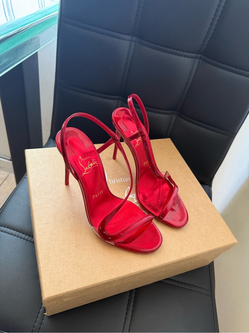 Christian Louboutin Red Patent Open-Toe Slingback Heels